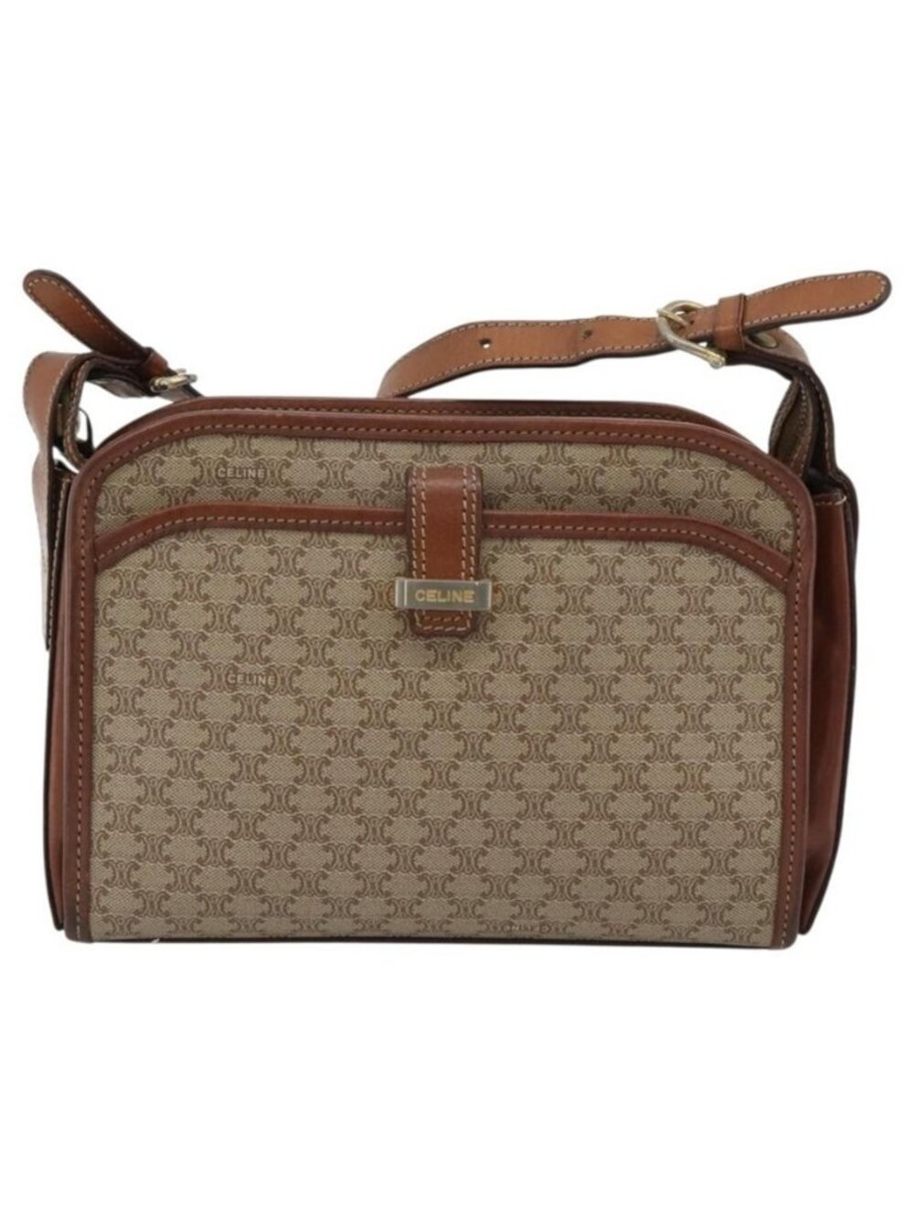 Authentic CELINE Macadam Canvas Shoulder Bag PVC Beige Gold - Picture 12 of 16